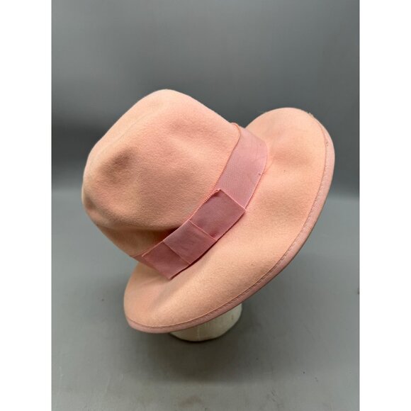 Vintage Pink Wool & Felt Ladies Fedora Hat wide bow ribbon trim READ - Picture 4 of 6